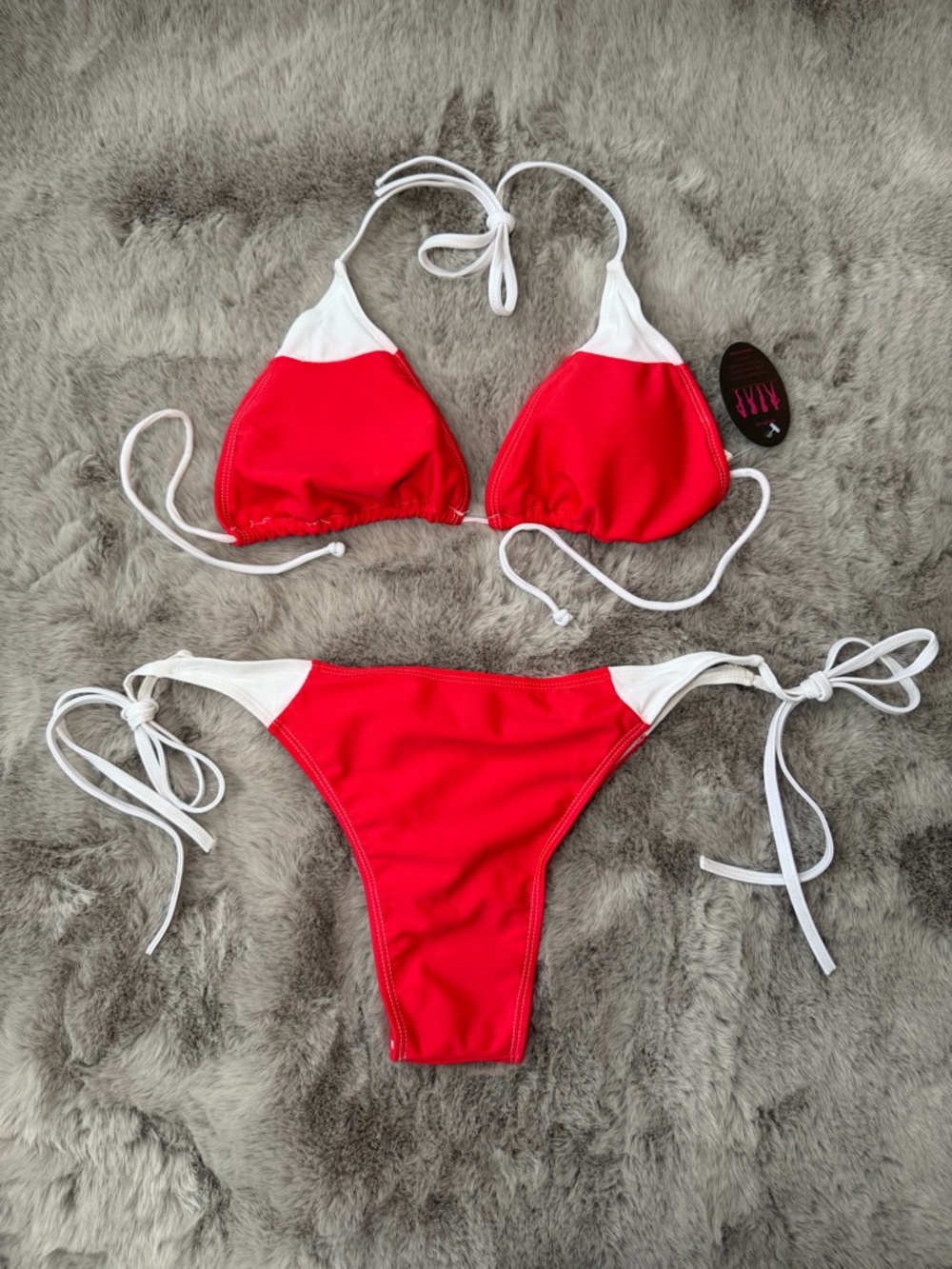 Avidlove Red and White Triangle Bikini Set